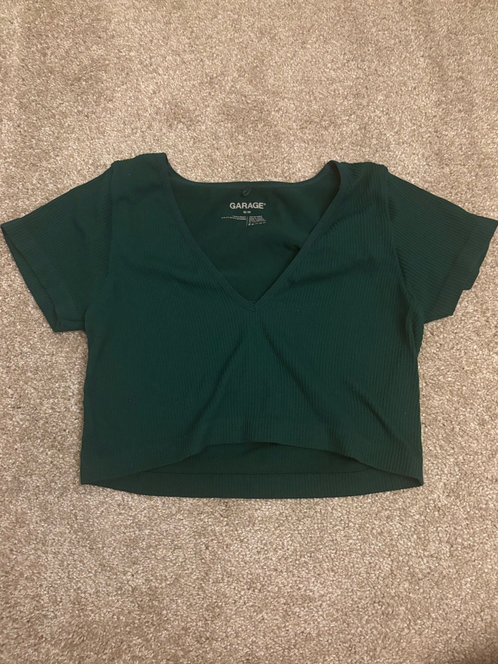 Garage Women's Dark Green Ribbed V-Neck Crop Top